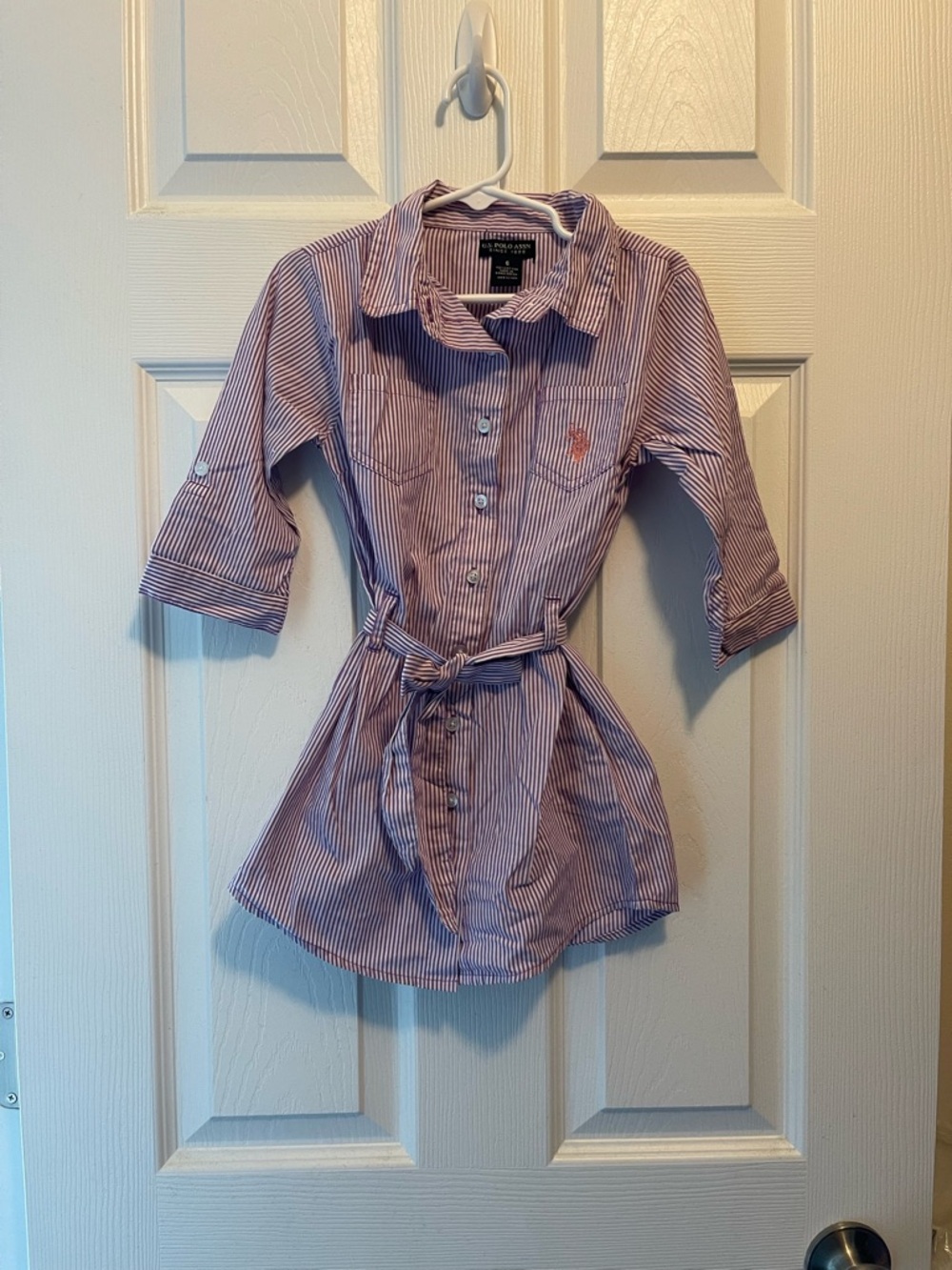 US Polo Girls' Pink Stripe Button-Front Shirt Dress